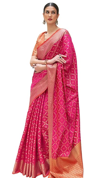 Women's Patola Silk Saree With Unstitched Boluse Piece