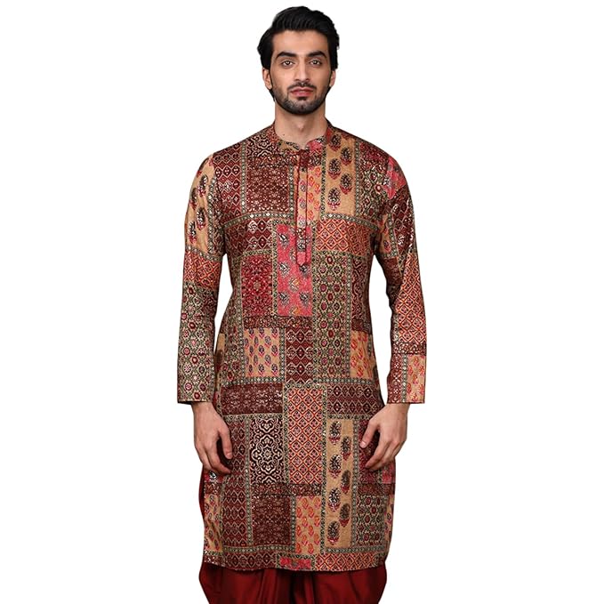 Mens Printed Cotton Blend Kurta - Traditional Ethnic Wear Kurta for Men for Weddings & Festivals