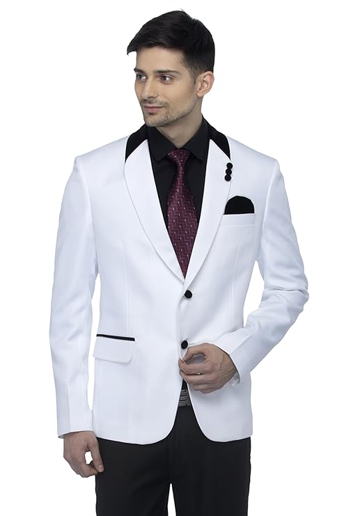 Men's Slim Fit Velvet Notch Lapel Collar Single Breasted Blazer, White