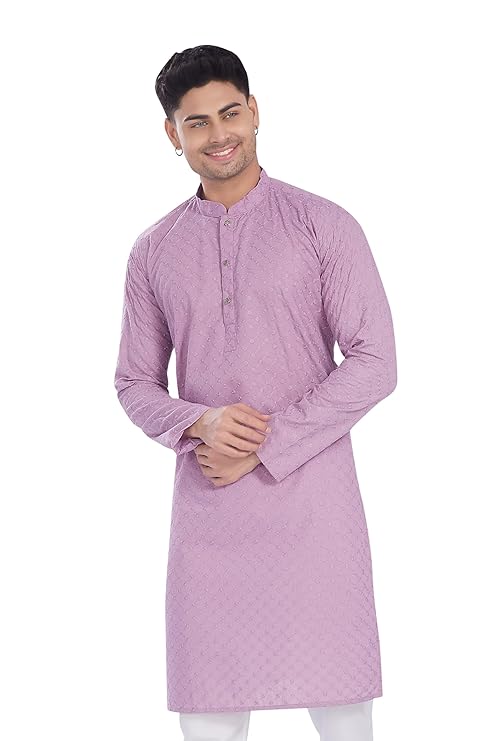 Men's Thread Embroidered Cotton Only Slim Fit Kurta