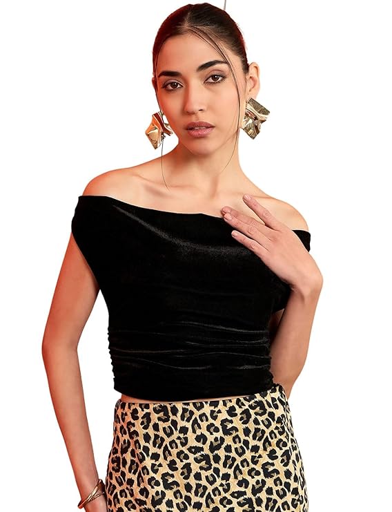 Lite Velvet Cotton Stretchable Draped Crop Top