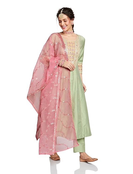 Women's Embroidered Anarkali Kurta Set with Organza Dupatta | Available in Plus Sizes