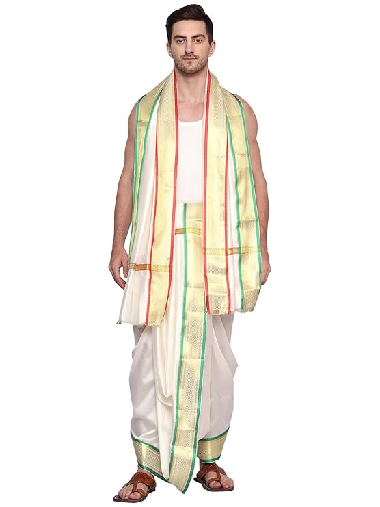 Unstitched Dhoti with Stole for men - Ideal for Pooja and Special Occasions