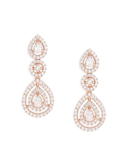 Rose Gold Dazzling Cubic Zirconia Contemporary Drop Earring For Women