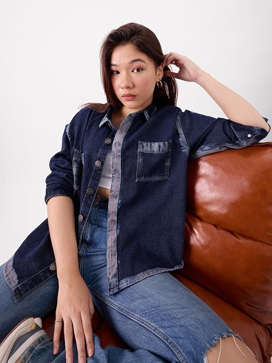 Denim Women and Girls Long Sleeves Oversized Shackets