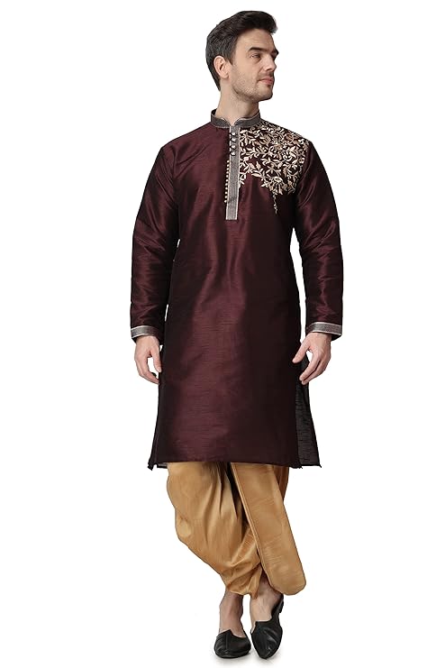 Kurta Mens Silk Embroidered Kurta and Dhoti