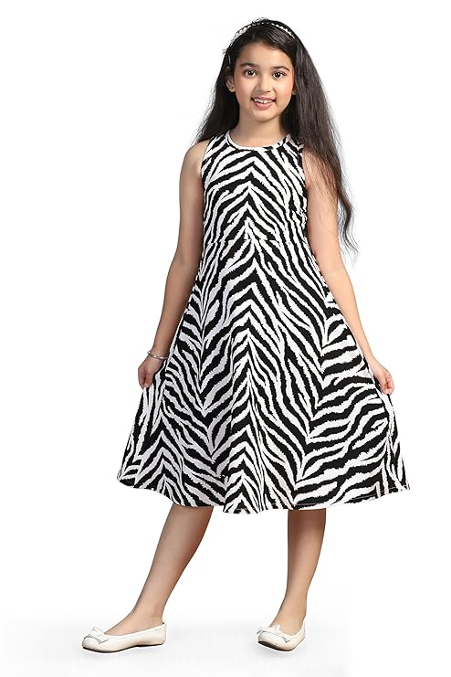 Girl's Fit And Flare Calf Length Printed Dress|Western |Printed |Kids Dress