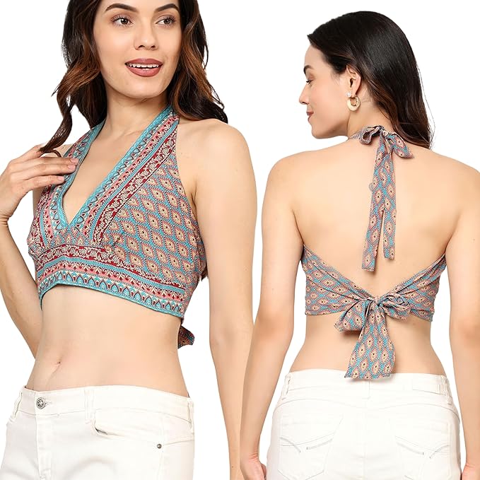 Tops for Women Western | Jeans Tops for Women | Sleeveless Crop top | Summer | Beach wear | Stylish Trendy Tunics Halter Neck top | Fashion Any Occasion