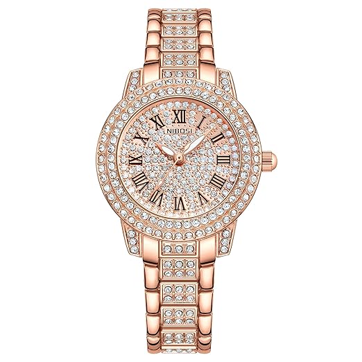 Women Wrist Watches Analog Rose Gold Dial Women's Watch for Girls&Miss&Ladies Diamond Studded with Stylish Girlfriend Watches