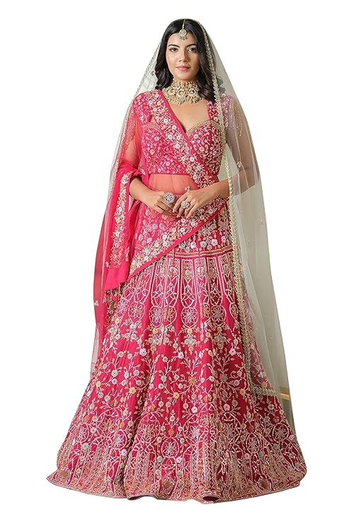 Women's Satin Embroidery Sequence Work Lehenga Choli Set with Dupatta For Women SemiStitch | Stylish Wedding Lehenga Choli for women