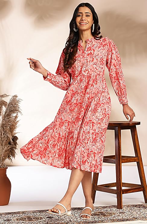 Women's Cotton Floral Fit & Flare Midi Dress
