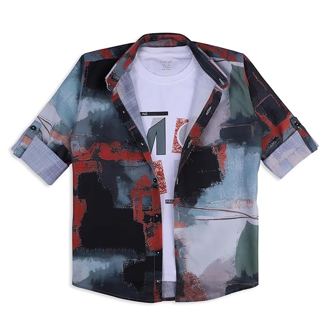 Boys Regular Fit Printed Casual Shirt and T-Shirt