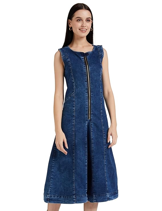 Symbol Women's A-line One Piece Midi Length Denim Dress