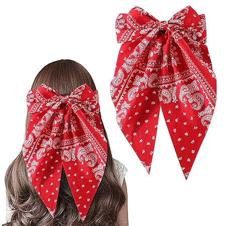 Bow Hair Clips for Women | Large Paisley Hair Bow with Long Tail