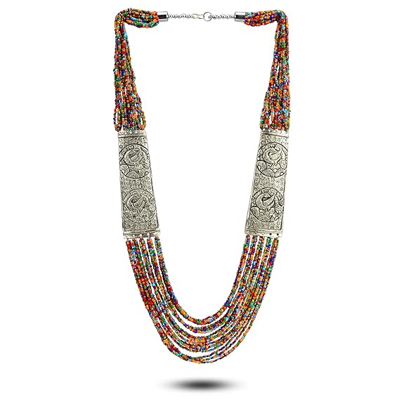 Jewellery Antique German Silver Oxidised Plated Tribal Cotton Thread Jewellery Necklace Earring Set for Women & Girls.(Valentine Gift Special).