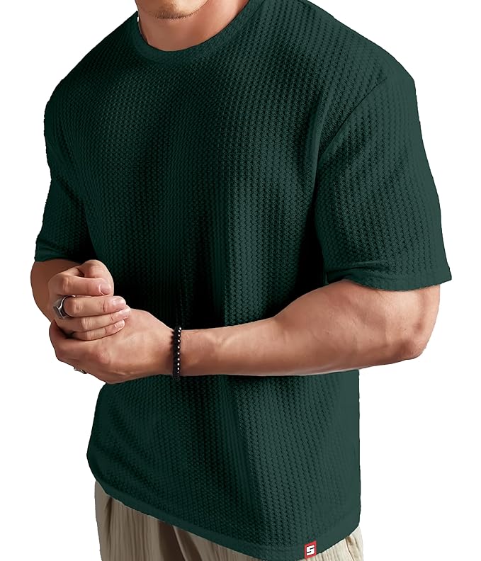 Mens Solid Dotted Unique Design Oversized Tshirt for Men - Round Neck Loose Fit Drop Shoulder Mens T-Shirt