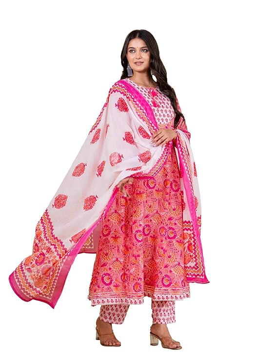Women Cotton Anarkali Flair Suit Set
