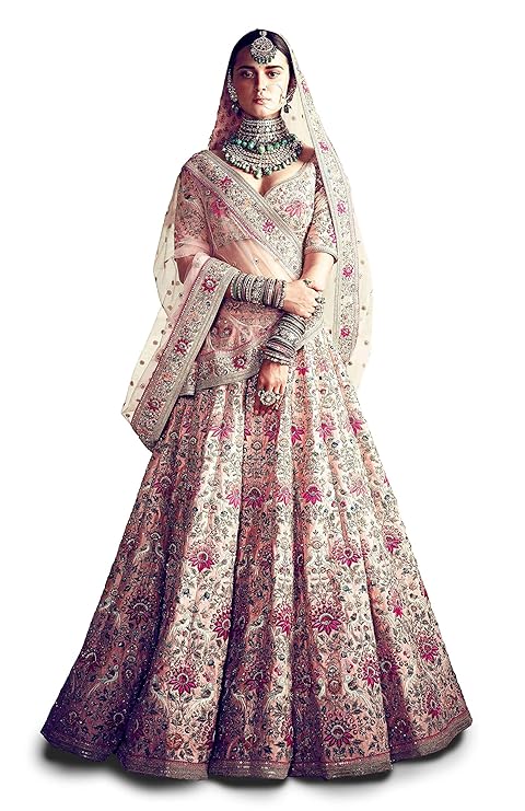 Women's Silk Semi stitched Lehenga Choli (7035-Wedding-Bridal-Latest-Lehenga-Choli_Peach_Free Size)