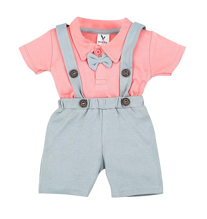 Stylish Dungaree for Baby Boys | Half Sleeves & Knee Length with Bow | Suitable as Casual & Party Wears Baby dress