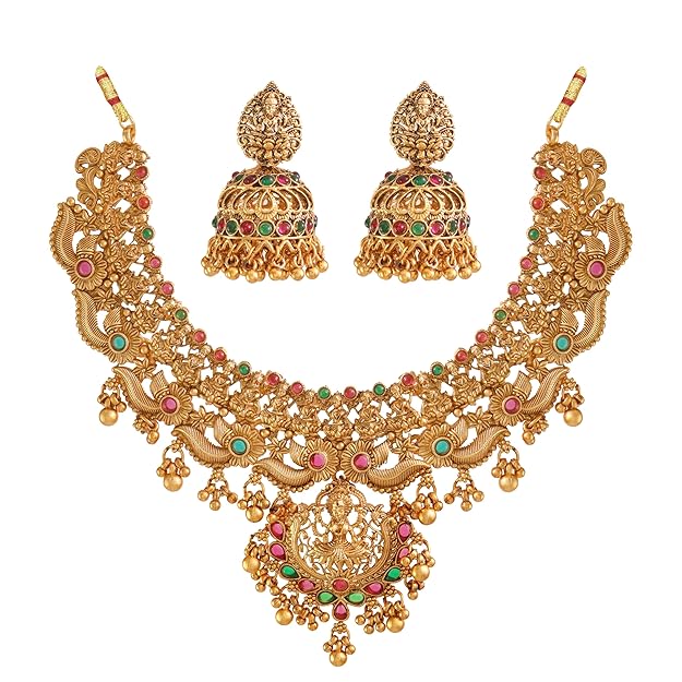 Antique Oxidised Plating Necklace With Earring For Women and Girls | Antique Temple Necklace Set for Women & Girls
