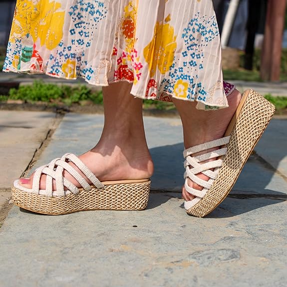 Multi-Strap Off-White Wedges – Light, Stylish & Made for Everyday Comfort